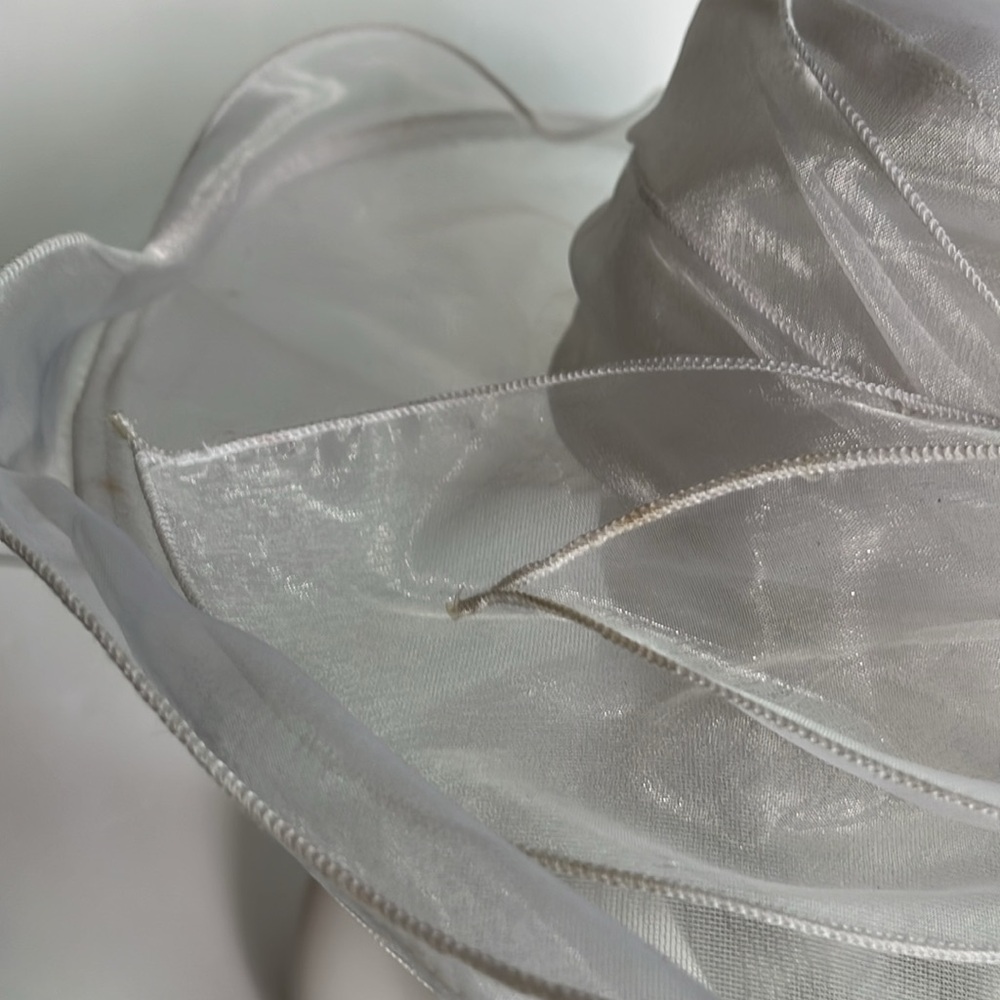 White Organza Women's Hat Sheer Elegant Bride Rhinestone Kentucky Derby - Picture 4 of 7